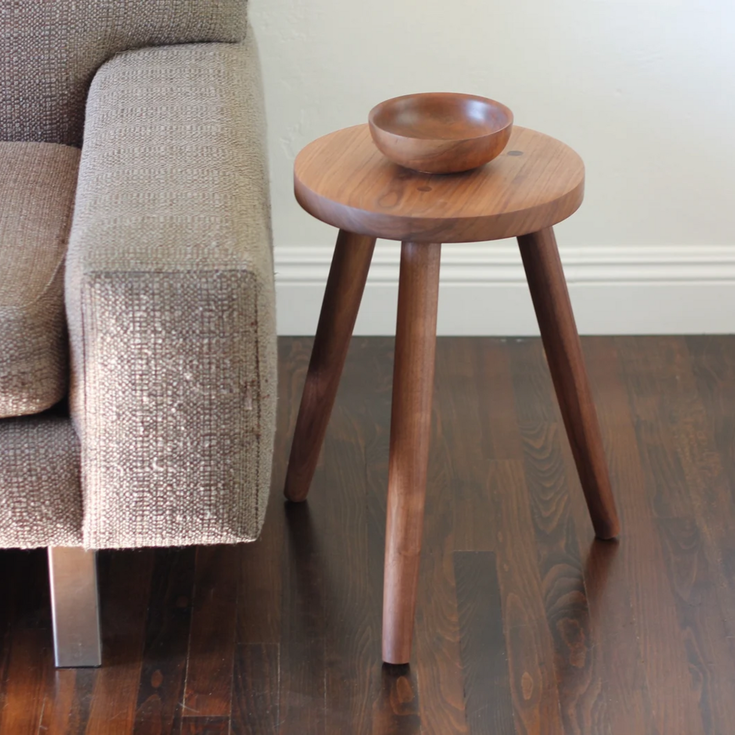 Walnut Tripod Side Table | 20″ Stool