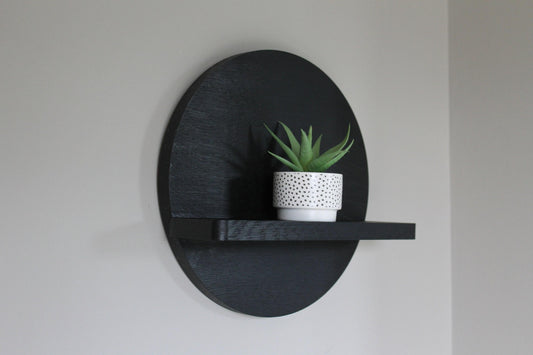 Round Wall Shelf - Oak Stained Black