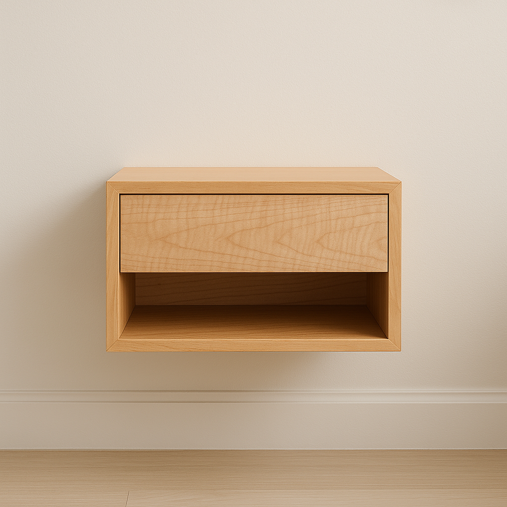 Maple Floating Nightstand Wall Mounted Solid Wood Bedside Table