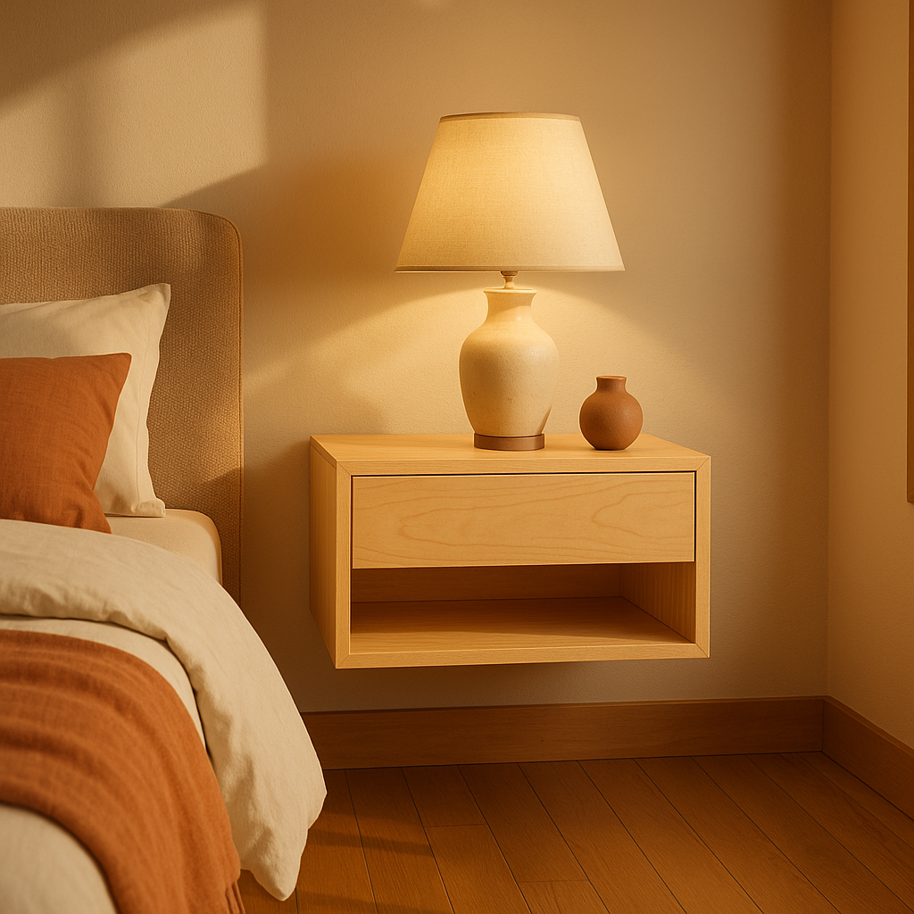 Maple Floating Nightstand Wall Mounted Solid Wood Bedside Table
