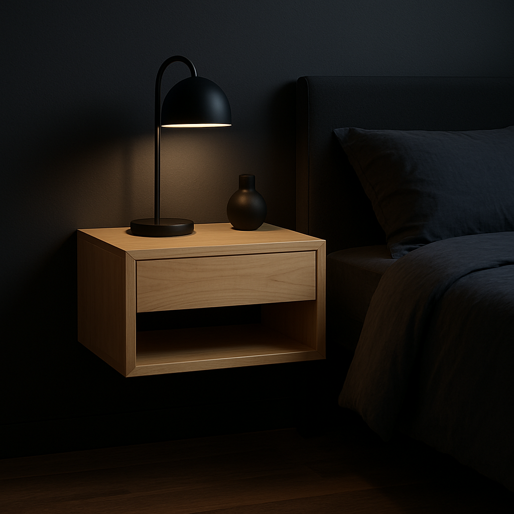 Maple Floating Nightstand Wall Mounted Solid Wood Bedside Table