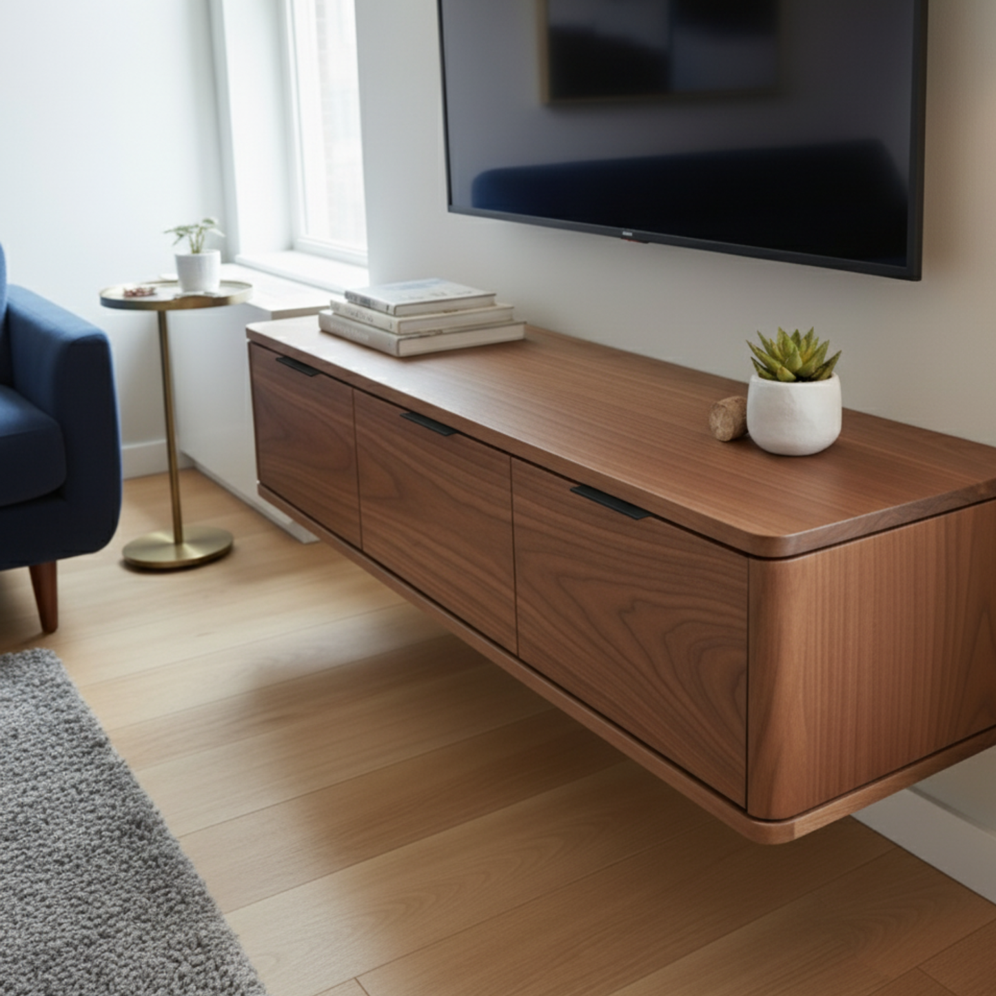 Walnut Hardwood Floating Media Console
