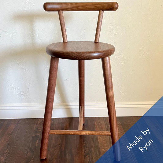 Walnut Counter Height Stool with Backrest | 25 Inch Seat Height
