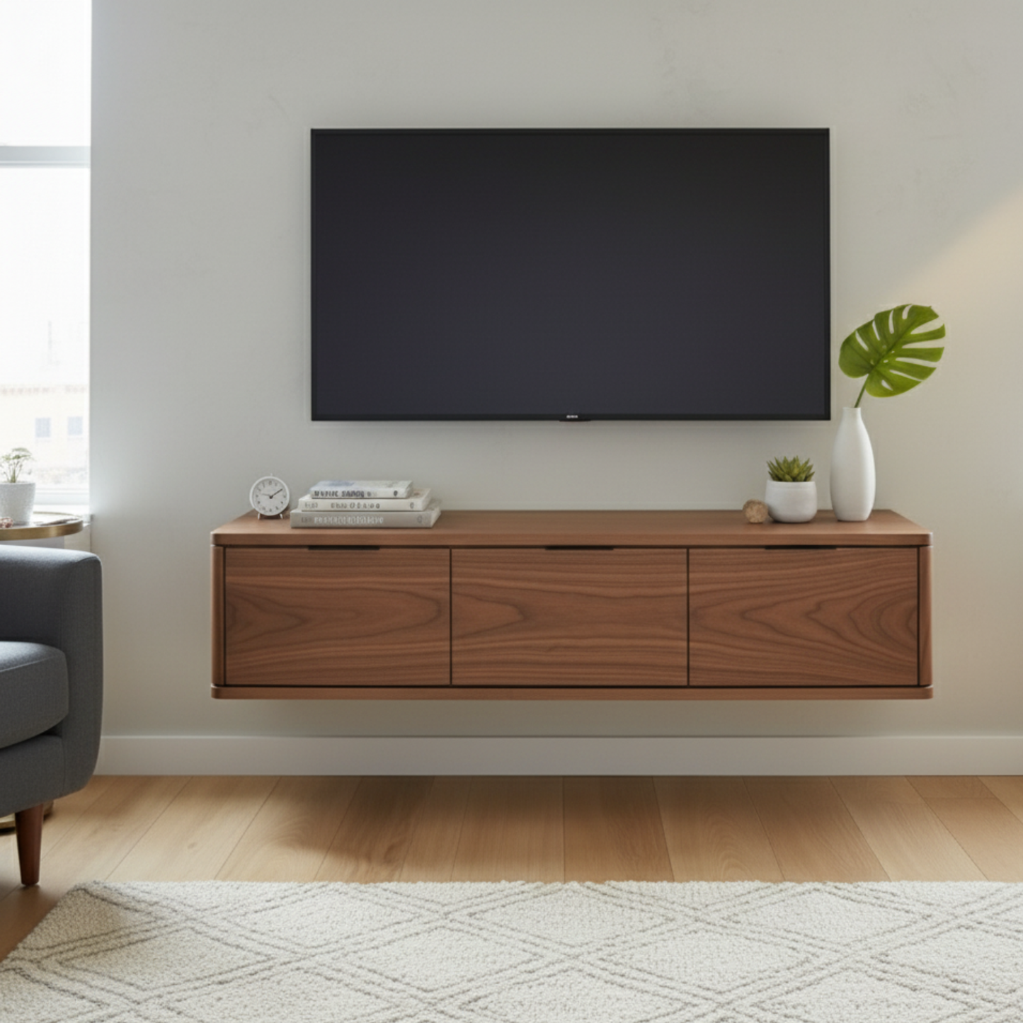Walnut Hardwood Floating Media Console