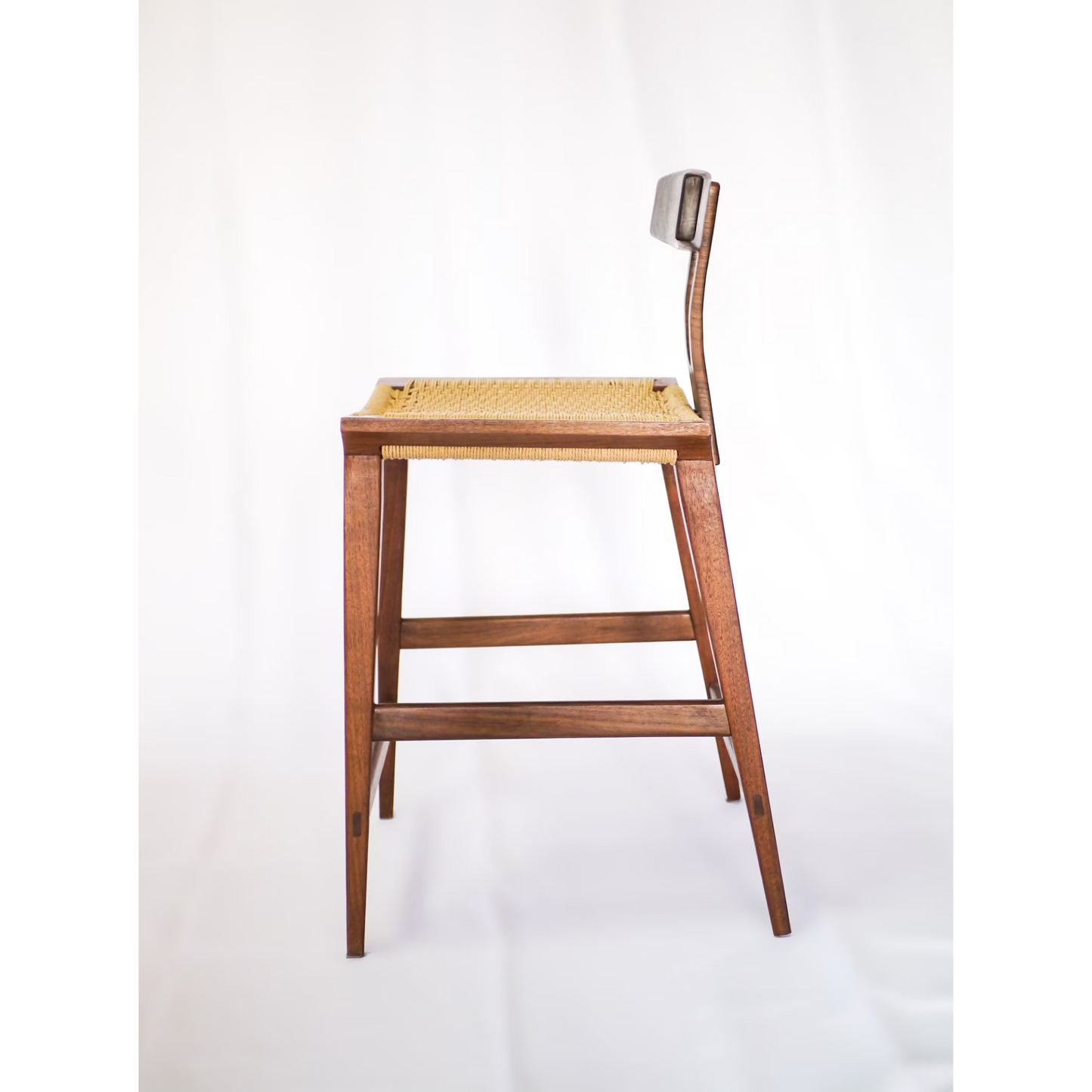 Walnut Danish Cord Counter & Bar Stool — Mid-Century Wishbone Back