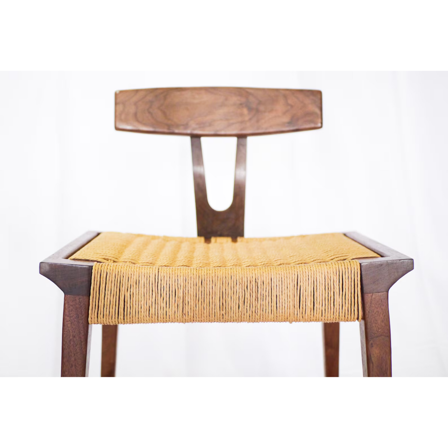 Walnut Danish Cord Counter & Bar Stool — Mid-Century Wishbone Back