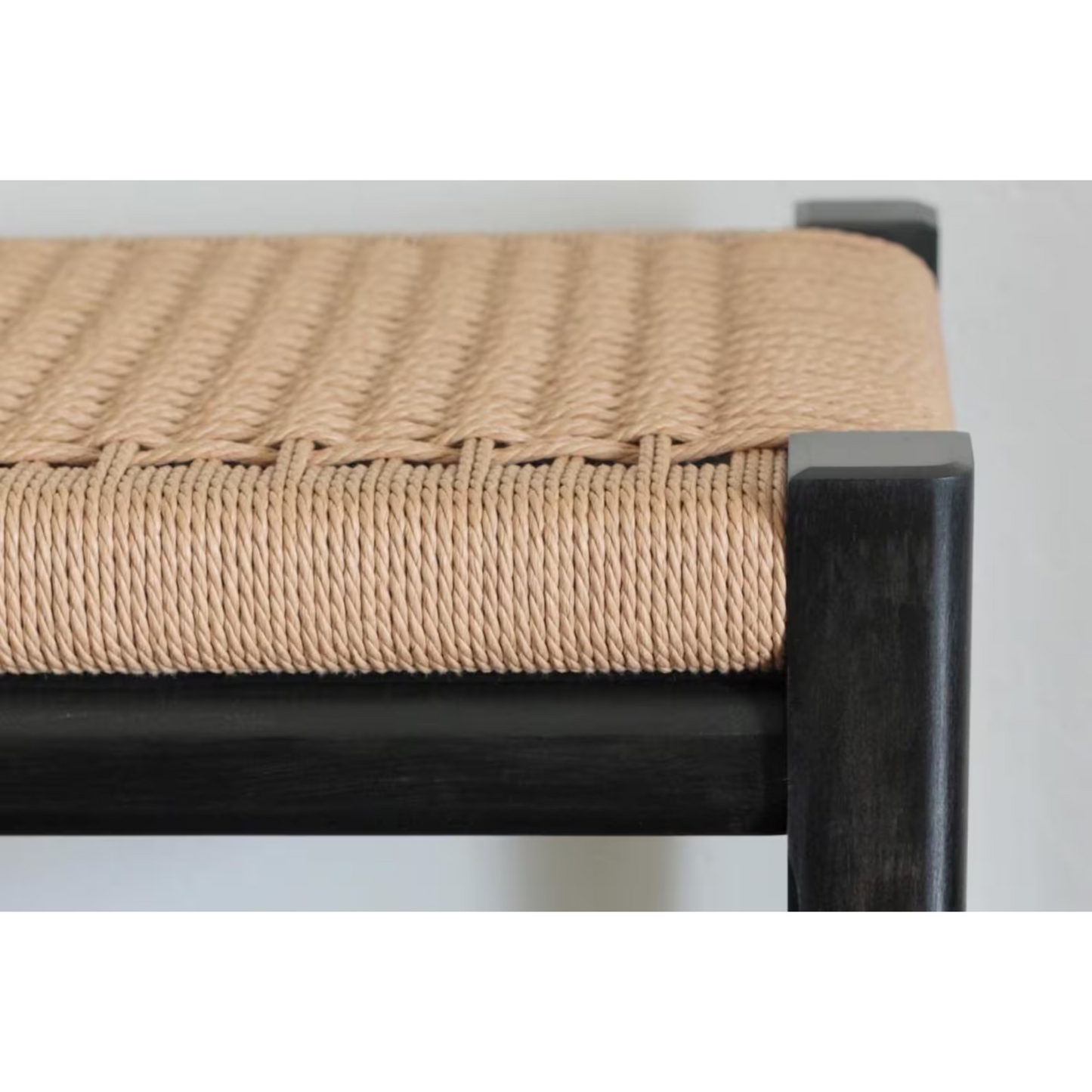 Black Stained Ash Danish Cord Bench – Handmade Solid Maple Seating