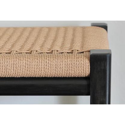 Black Stained Ash Danish Cord Bench – Handmade Solid Maple Seating
