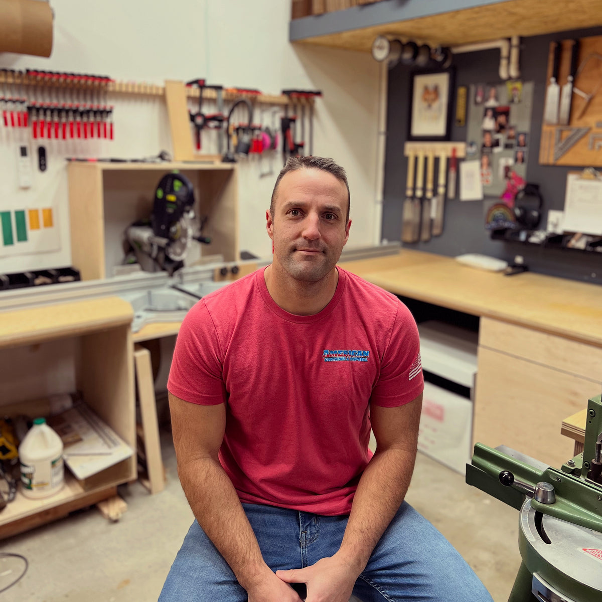 Andrew Schatz, maker of Atlas Wood Company, in his woodshop
