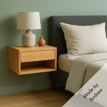 Maple Floating Nightstand Wall Mounted Solid Wood Bedside Table