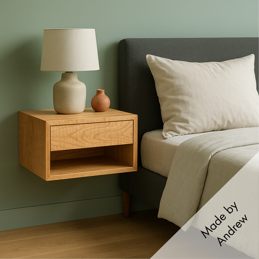 Maple Floating Nightstand Wall Mounted Solid Wood Bedside Table