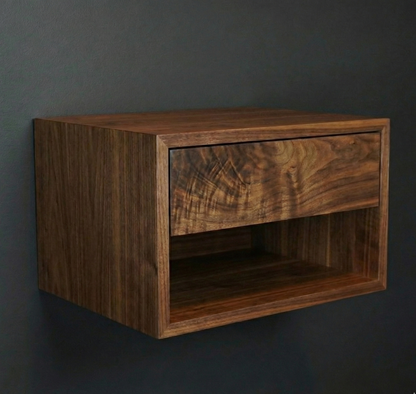 Walnut Floating Nightstand with Drawer